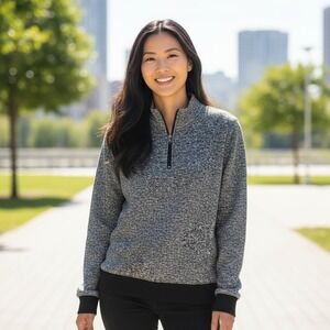 5 Style Women's Heathered Gray‎ Quarter Zip Mock Neck Pullover Sweatshirt Size L